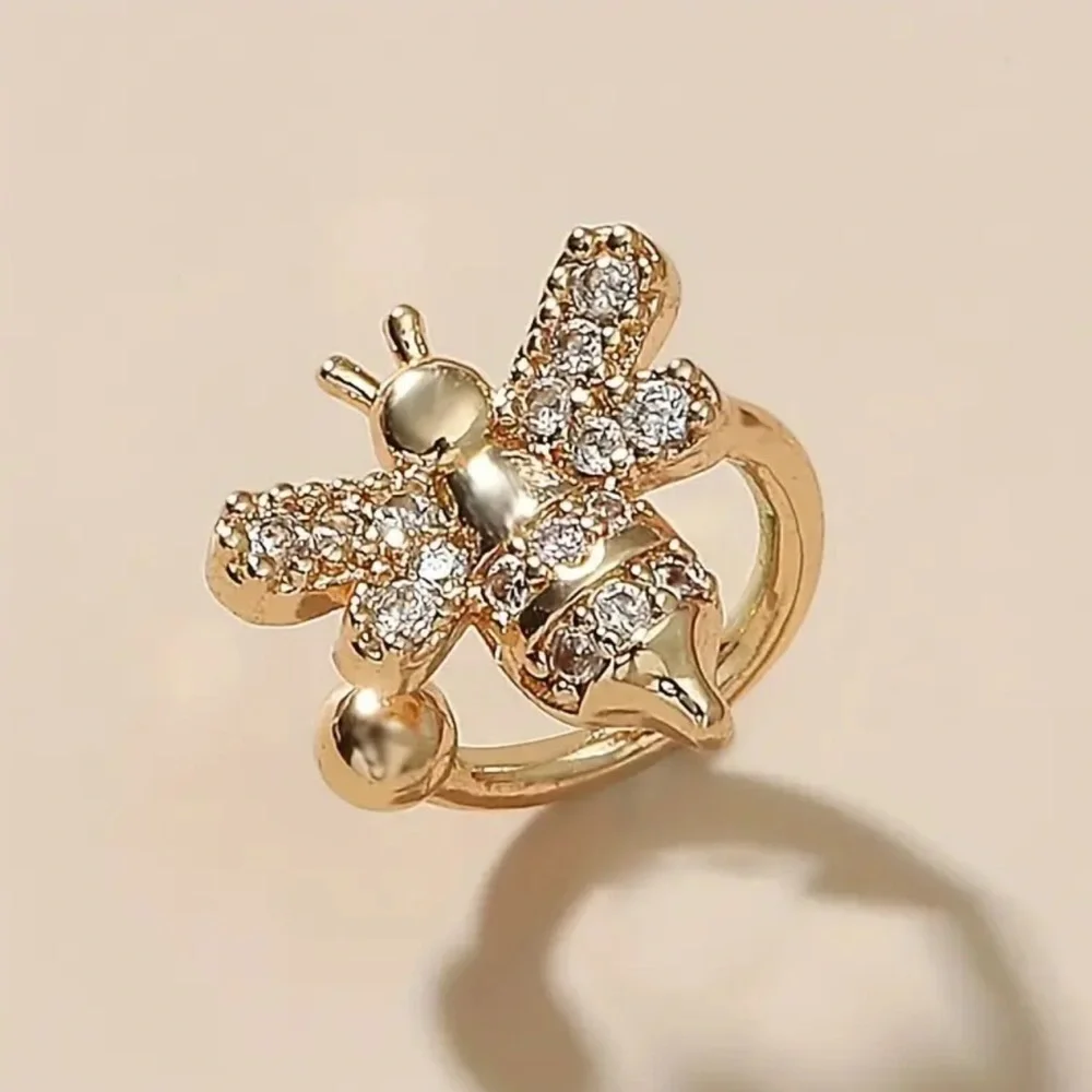 Gold Bee Ear Cuff. Elegant Bee Clip-On Earring with Sparkling Cubic Zirconia 🐝